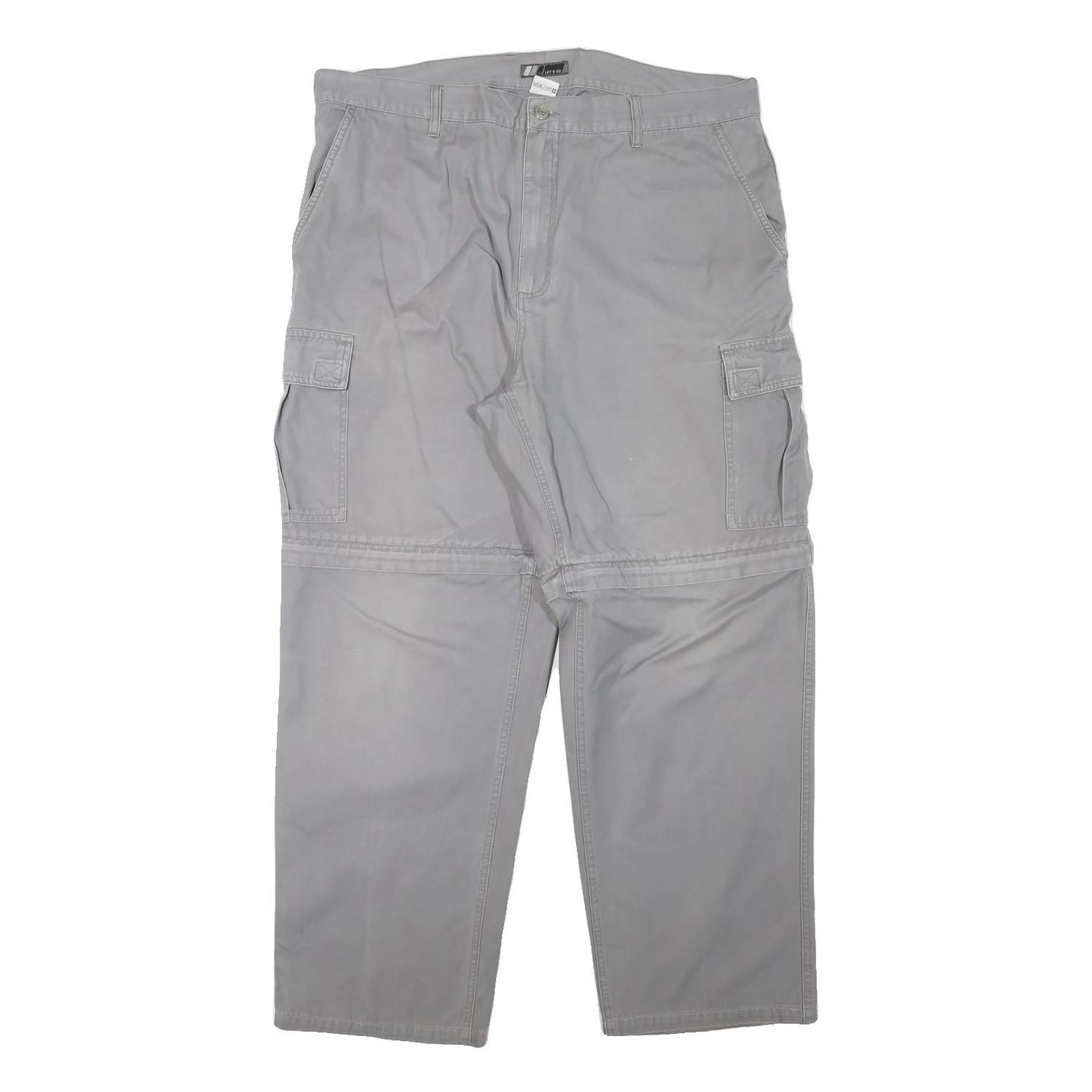 LETS GO Mens Cotton Blend Grey Relaxed Cargo Trousers W38 L30 Casual Workwear