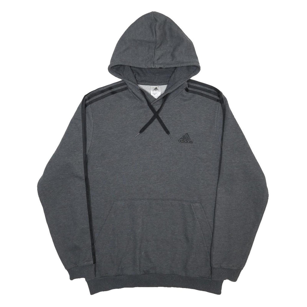 ADIDAS Mens Grey Hoodie L Cotton Blend Pullover Sportswear Casual Sweatshirt