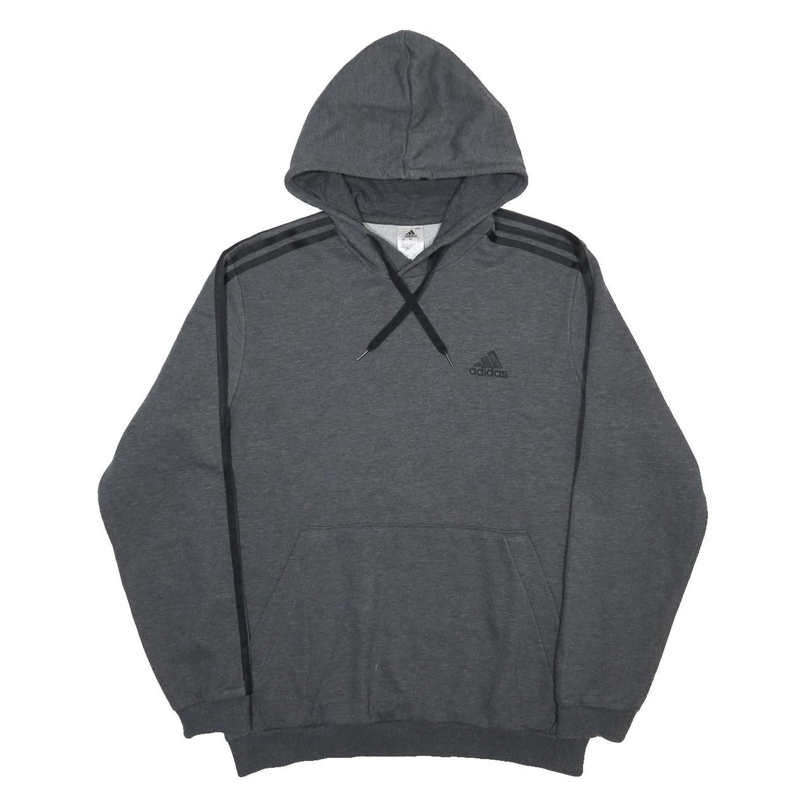 ADIDAS Mens Grey Hoodie L Cotton Blend Pullover Sportswear Casual Sweatshirt