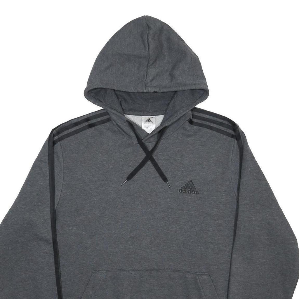 ADIDAS Mens Grey Hoodie L Cotton Blend Pullover Sportswear Casual Sweatshirt