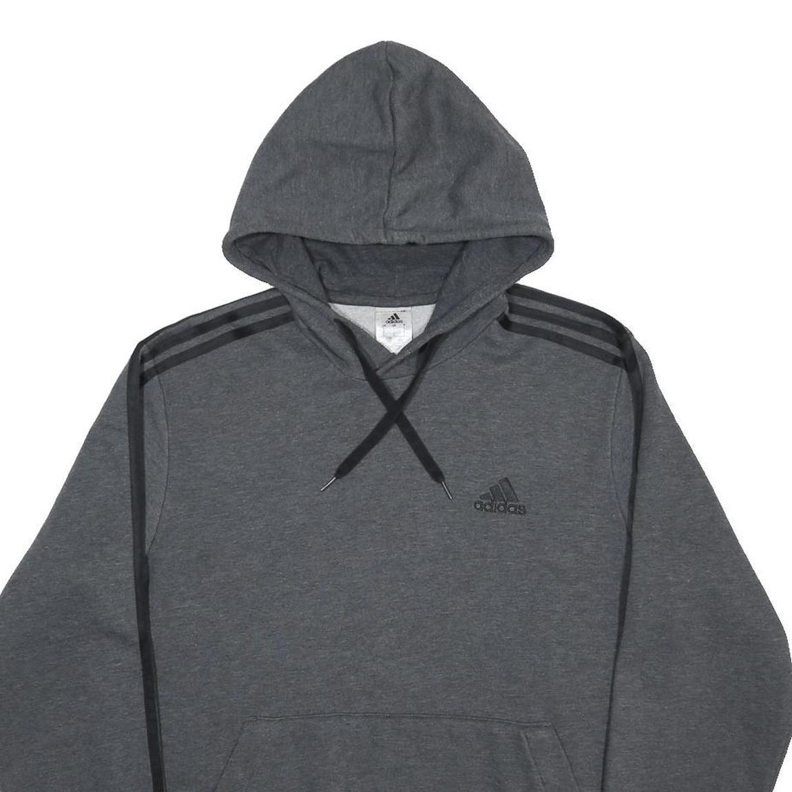 ADIDAS Mens Grey Hoodie L Cotton Blend Pullover Sportswear Casual Sweatshirt