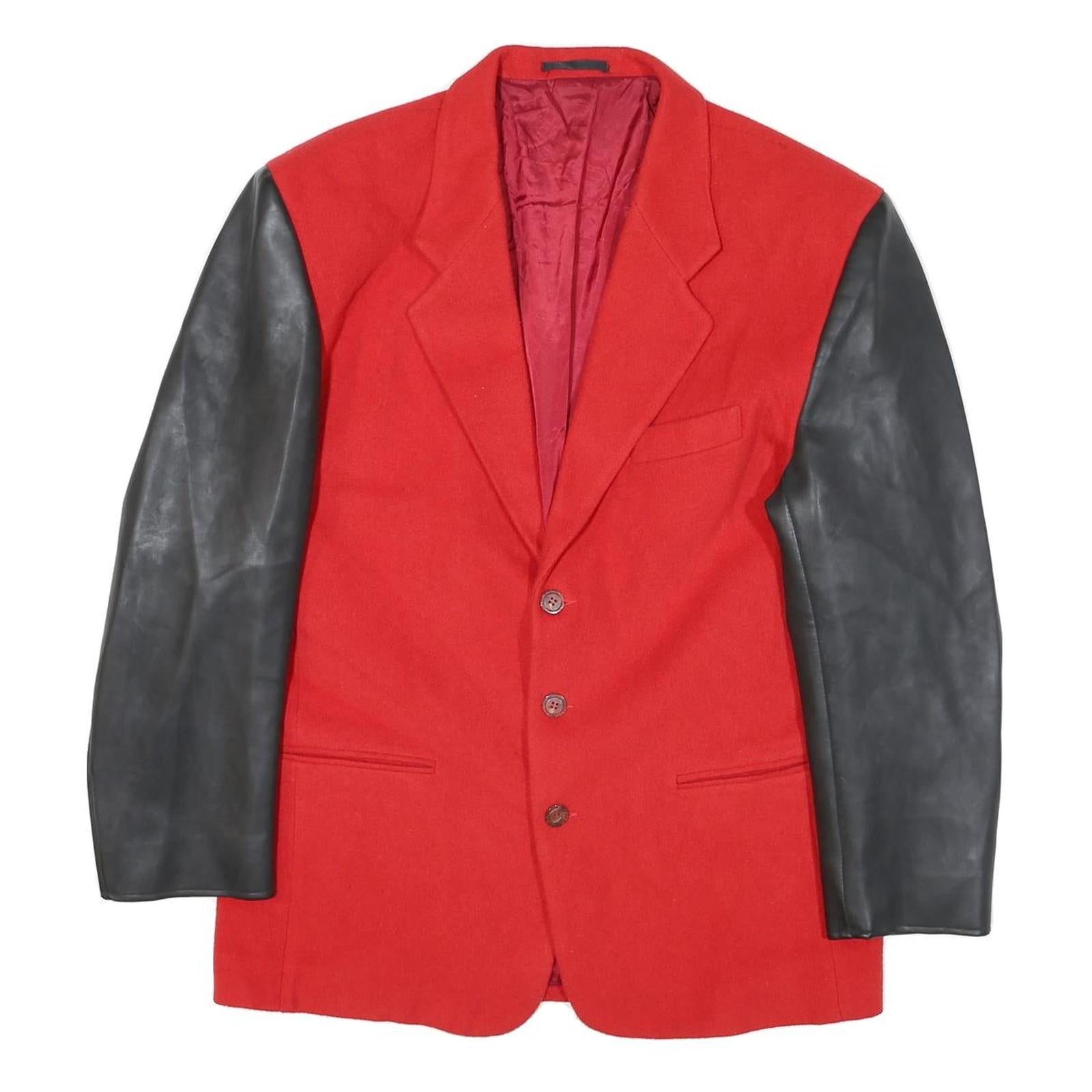 Mens Red & Black Colourblock Classic Jacket M Polyester Blend Button Closure
