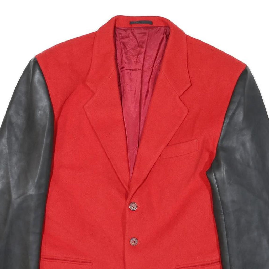 Mens Red & Black Colourblock Classic Jacket M Polyester Blend Button Closure