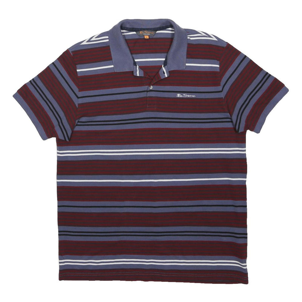 BEN SHERMAN Mens Burgundy & Blue Striped Short Sleeve Polo Shirt XL Cotton