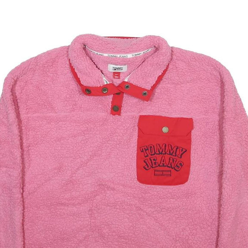 TOMMY JEANS Womens Pink & Red Patterned Pullover Crew Neck Chunky Knit S Tommy