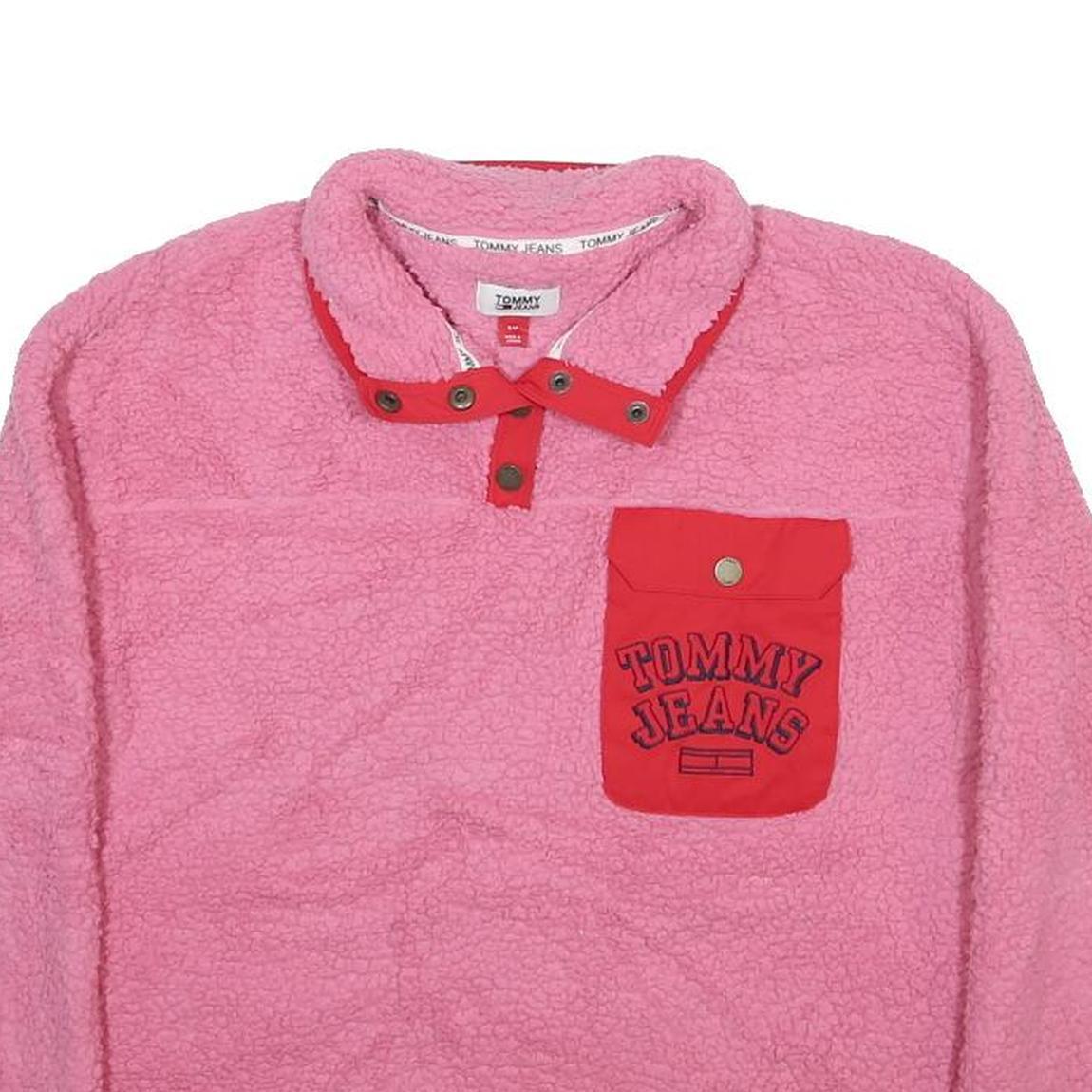 TOMMY JEANS Womens Pink & Red Patterned Pullover Crew Neck Chunky Knit S Tommy