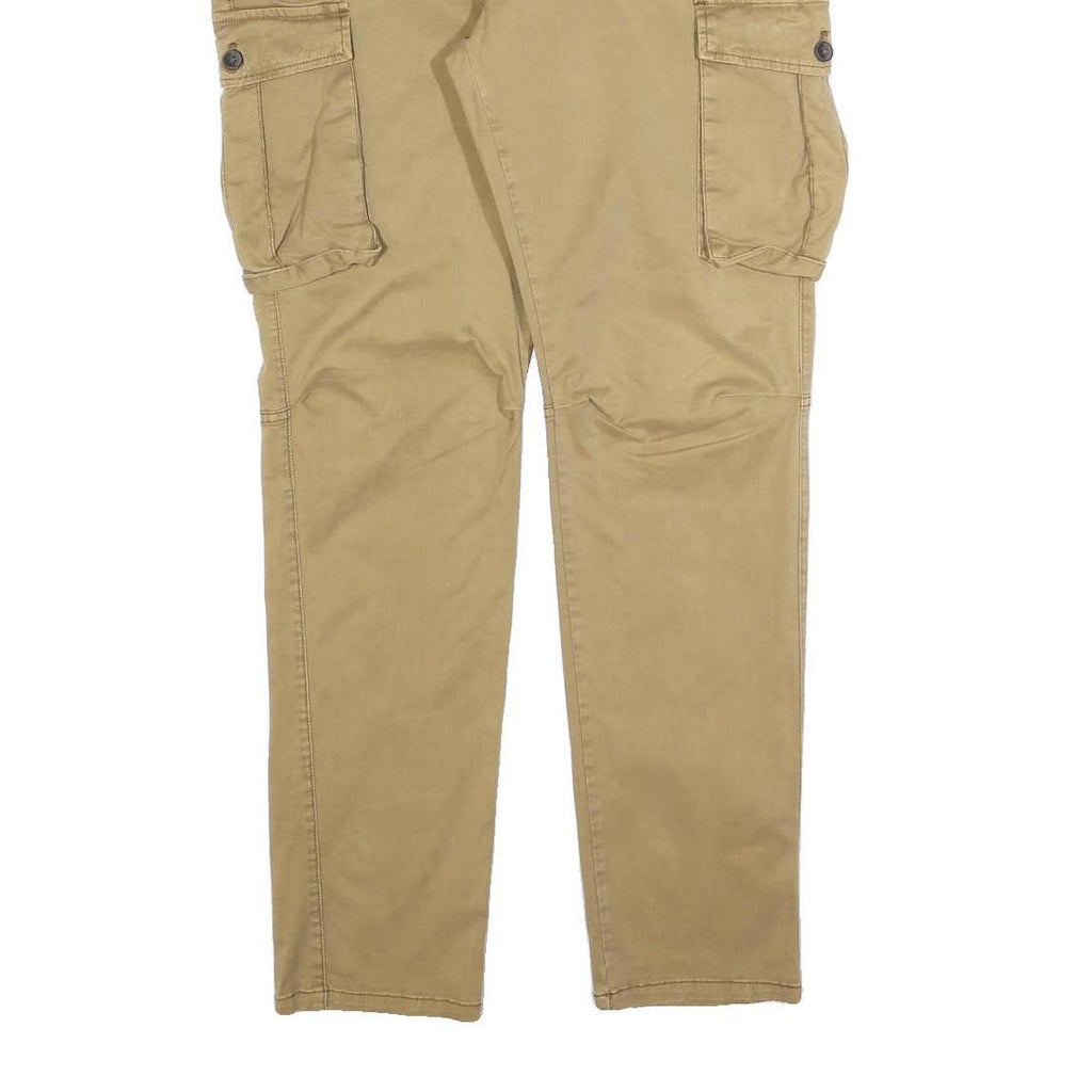 ENOS Mens Beige Slim Straight Cotton Blend Trousers W34 L32 Casual Cargo Style