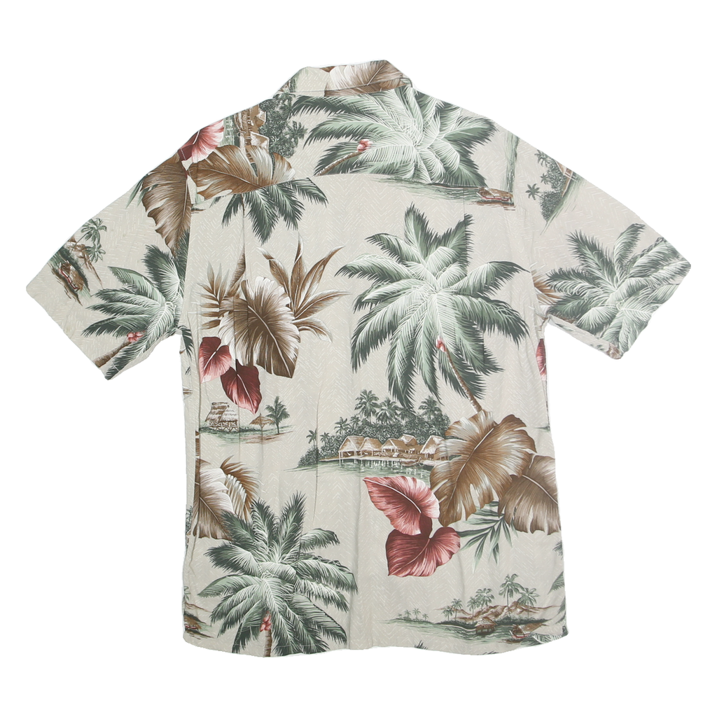 CROFT & BARROW Mens Beige Hawaiian Shirt M Rayon Tropical Print Casual Summer