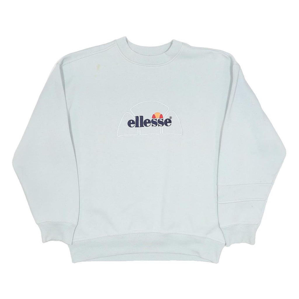 ELLESSE Womens White Cotton Blend Crew Neck S Sweatshirt Logo Embroidered