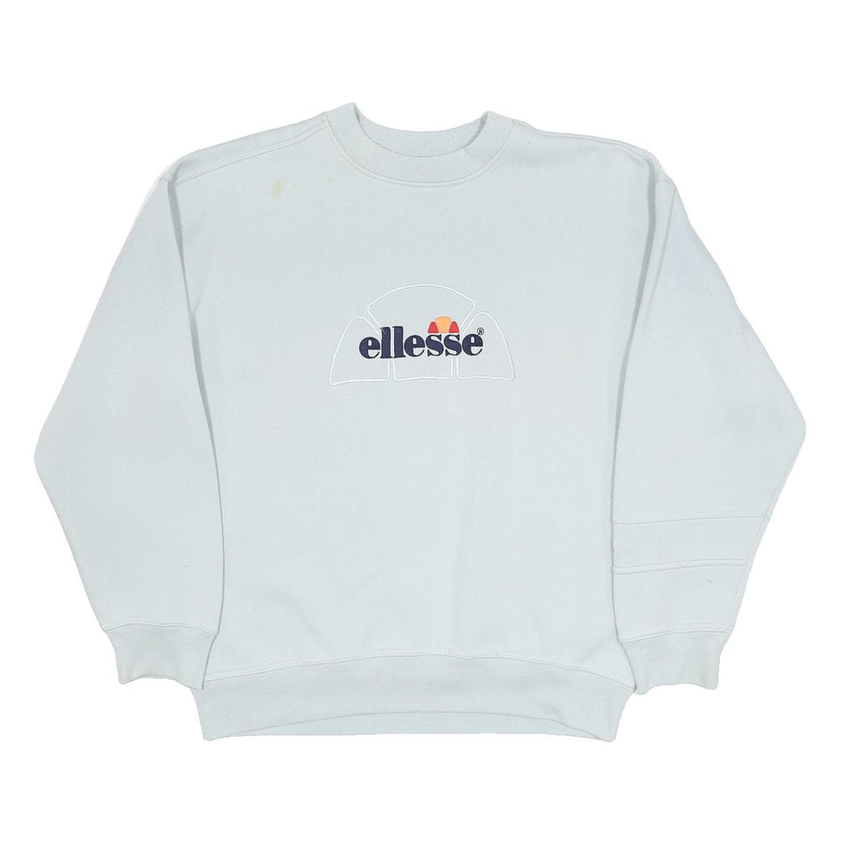 ELLESSE Womens White Cotton Blend Crew Neck S Sweatshirt Logo Embroidered