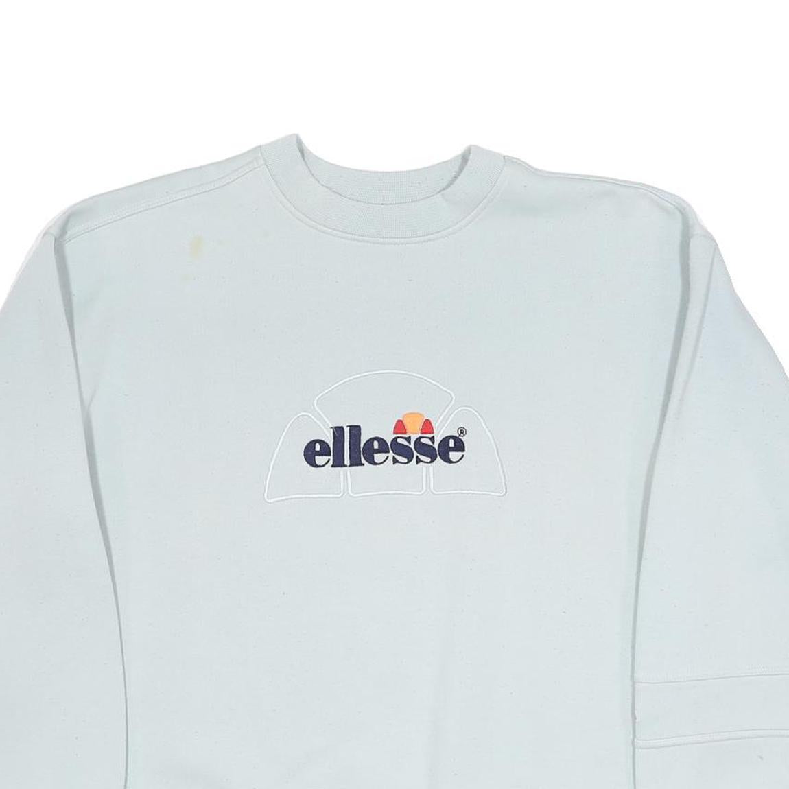 ELLESSE Womens White Cotton Blend Crew Neck S Sweatshirt Logo Embroidered