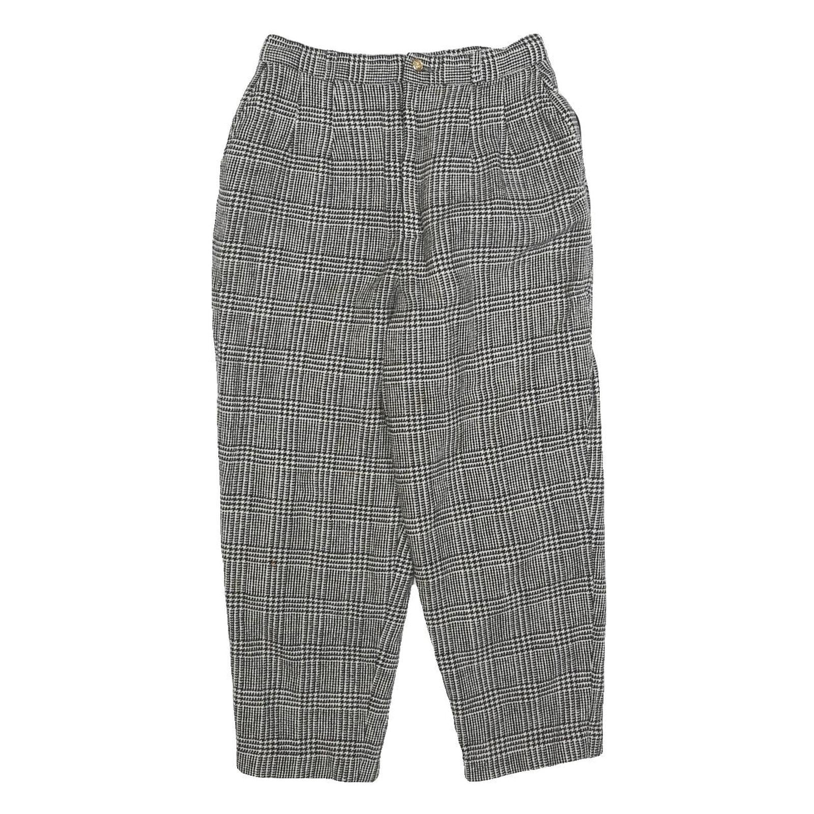 Womens Wool Regular Checked Trousers W26 L22 Zip Closure Classic Fit Tailored