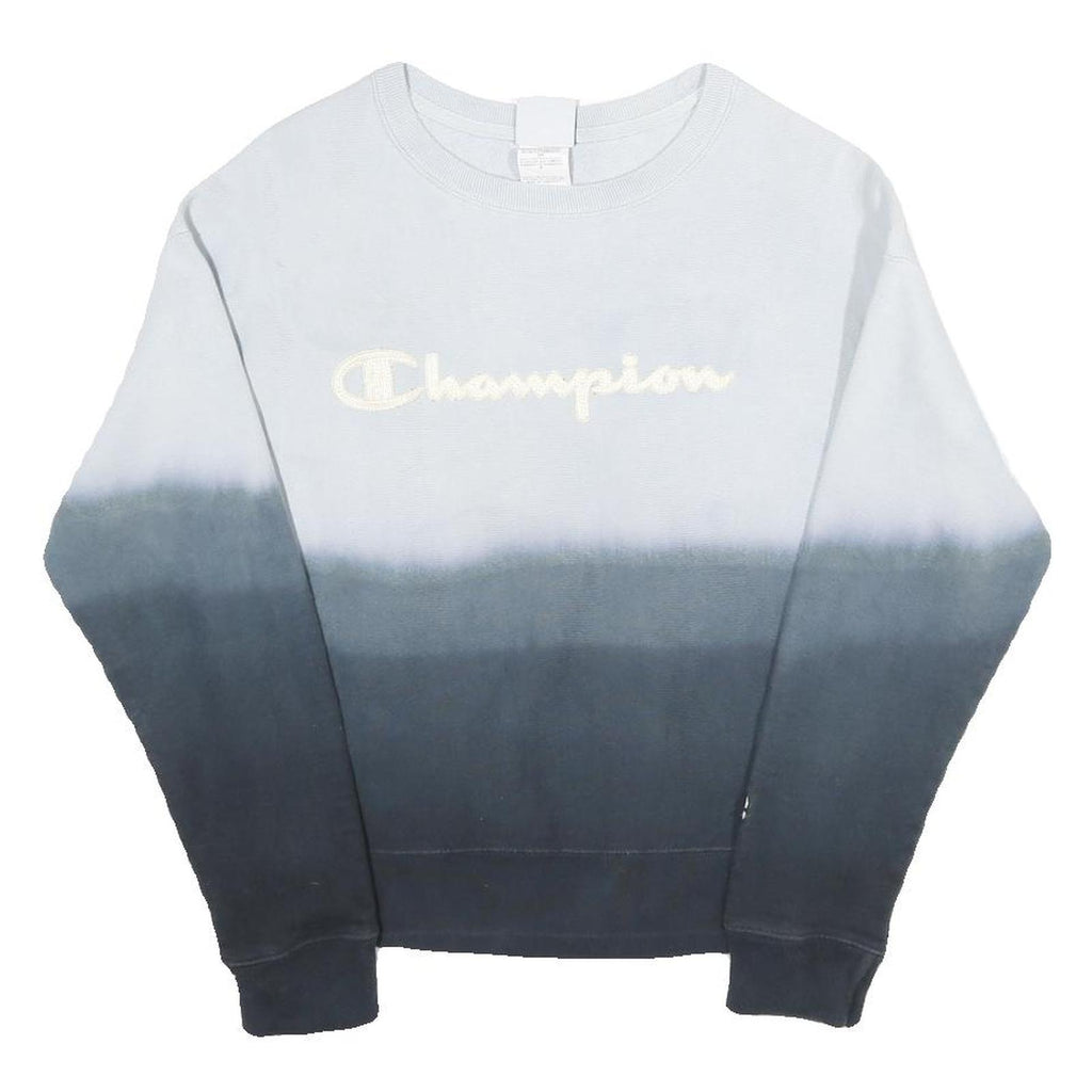 CHAMPION REVERSE WEAVE Womens Blue & Black Crew Neck S Ombre Fade Sweatshirt