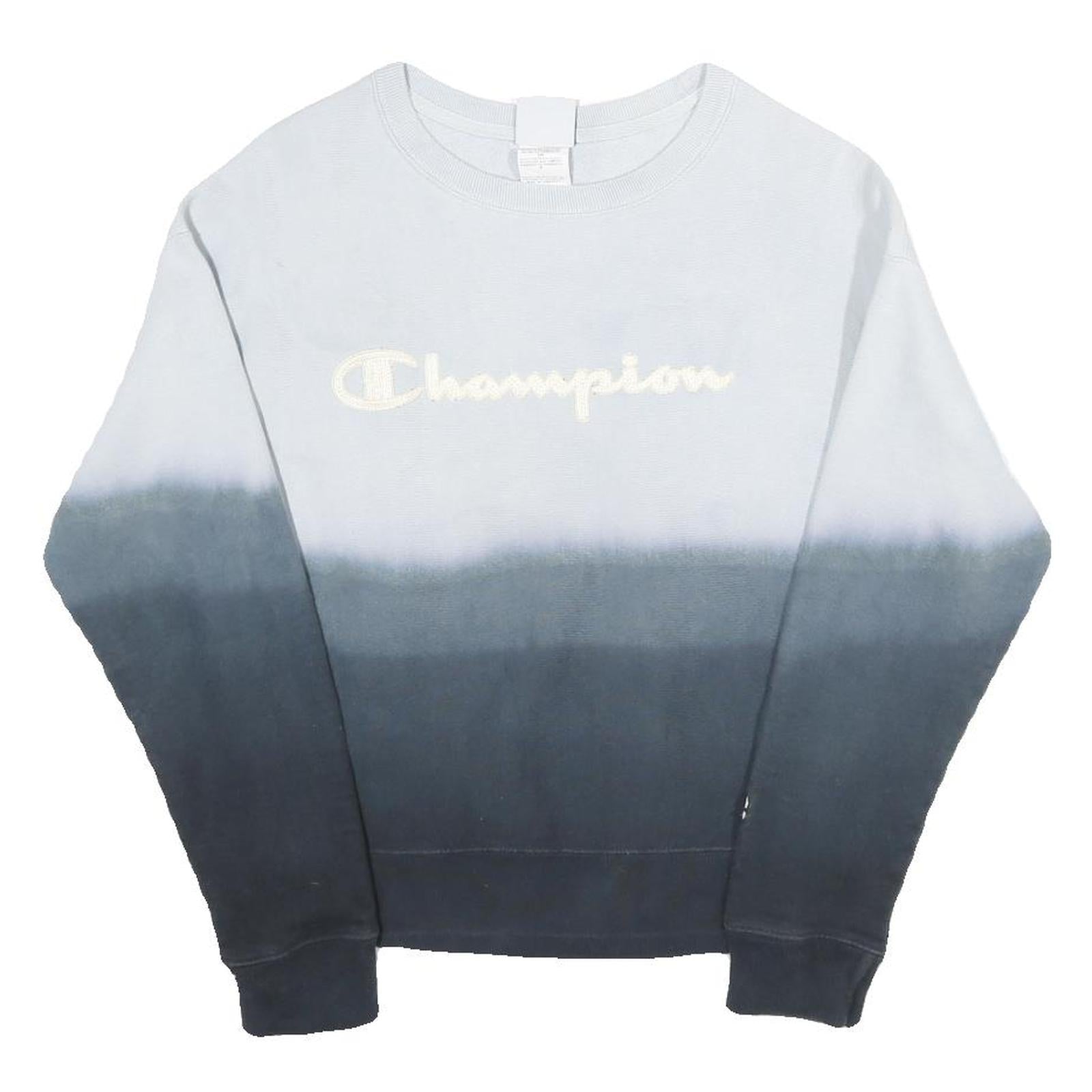 CHAMPION REVERSE WEAVE Womens Blue & Black Crew Neck S Ombre Fade Sweatshirt
