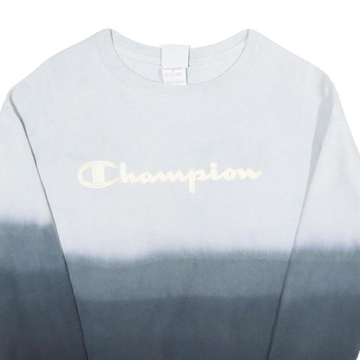 CHAMPION REVERSE WEAVE Womens Blue & Black Crew Neck S Ombre Fade Sweatshirt