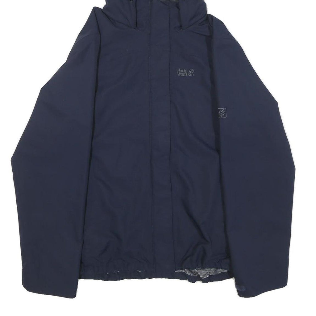 JACK WOLFSKIN Womens Navy Blue Jacket L Polyester Outdoor Zip Hooded Plain