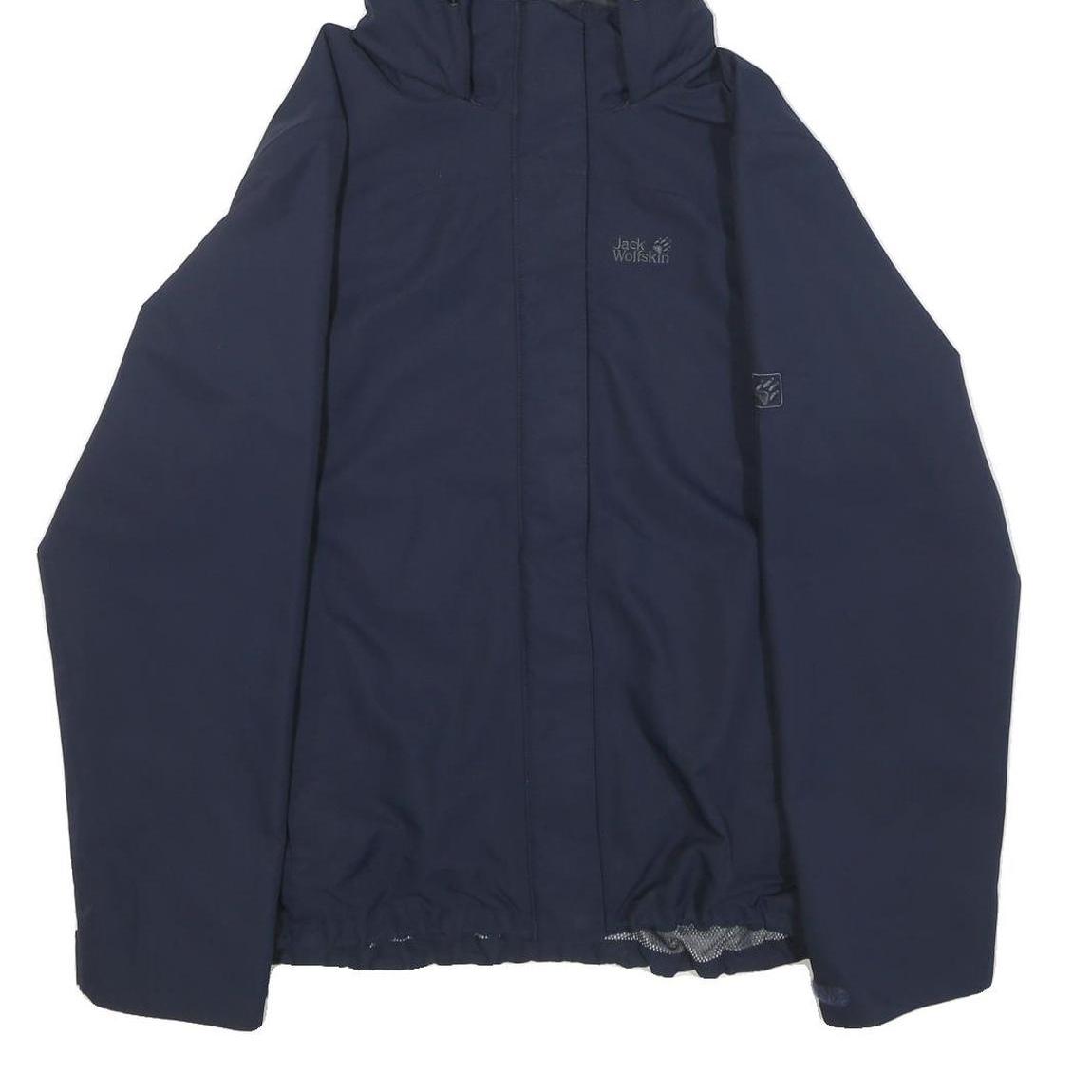 JACK WOLFSKIN Womens Navy Blue Jacket L Polyester Outdoor Zip Hooded Plain