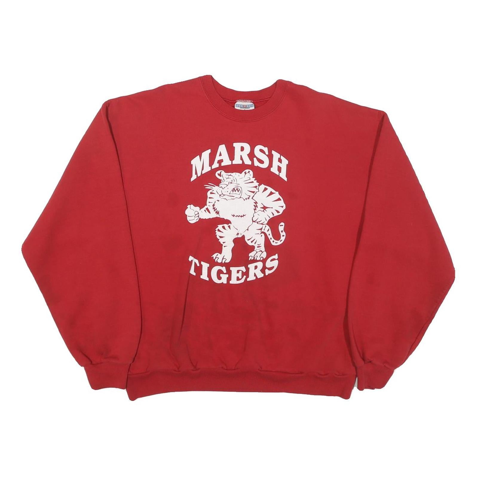 JERZEES Womens Red Marsh Tigers Crew Neck L Cotton Blend Sweatshirt Pullover