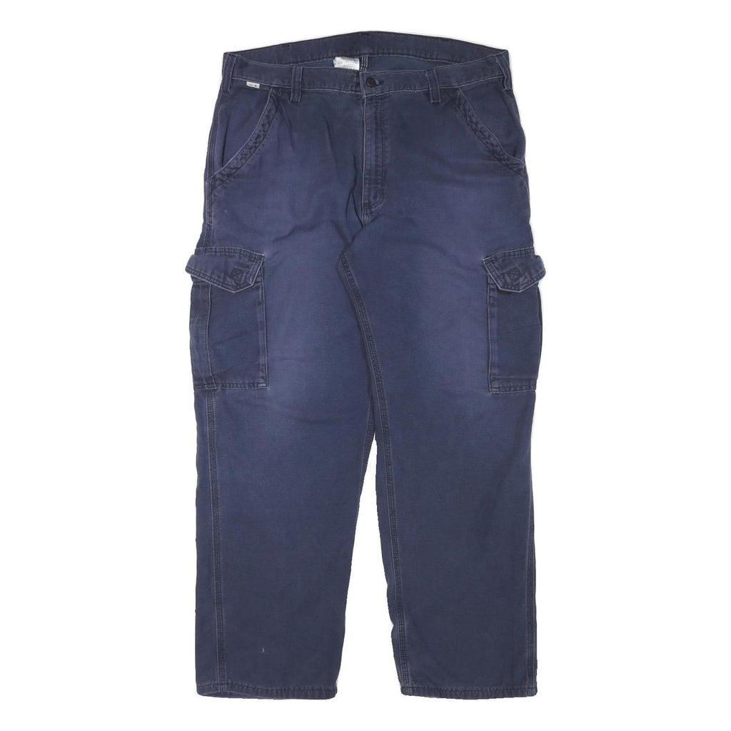 CARHARTT Mens Navy Relaxed Cargo Trousers W36 L29 Cotton Blend Workwear