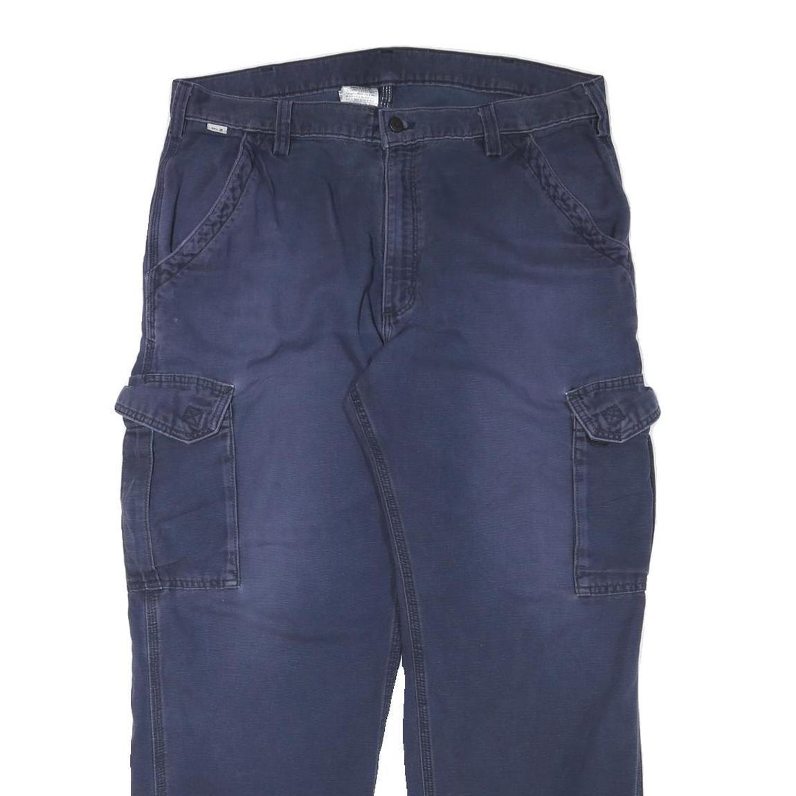 CARHARTT Mens Navy Relaxed Cargo Trousers W36 L29 Cotton Blend Workwear