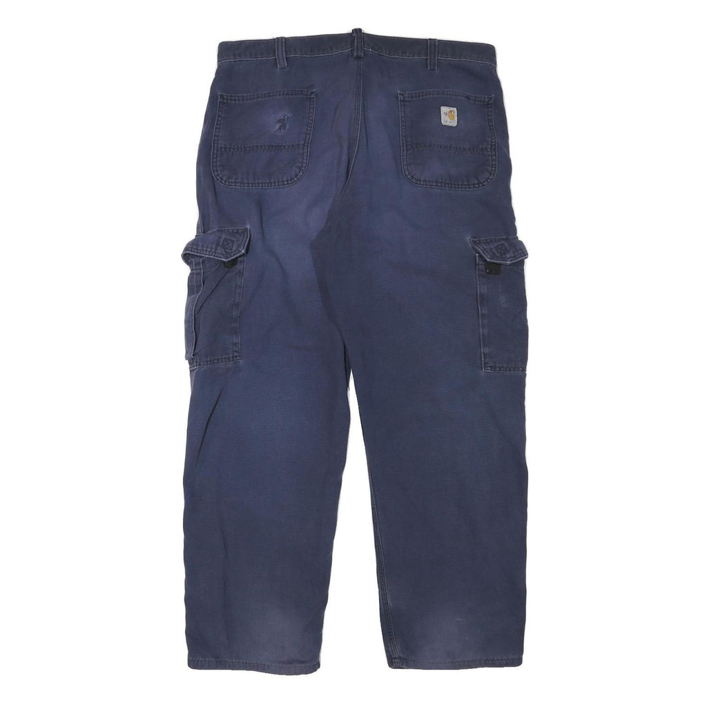 CARHARTT Mens Navy Relaxed Cargo Trousers W36 L29 Cotton Blend Workwear