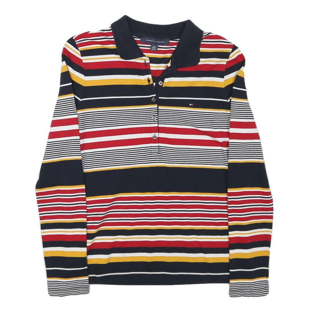 TOMMY HILFIGER Womens Navy Red Yellow Striped Long Sleeve Polo Shirt XS