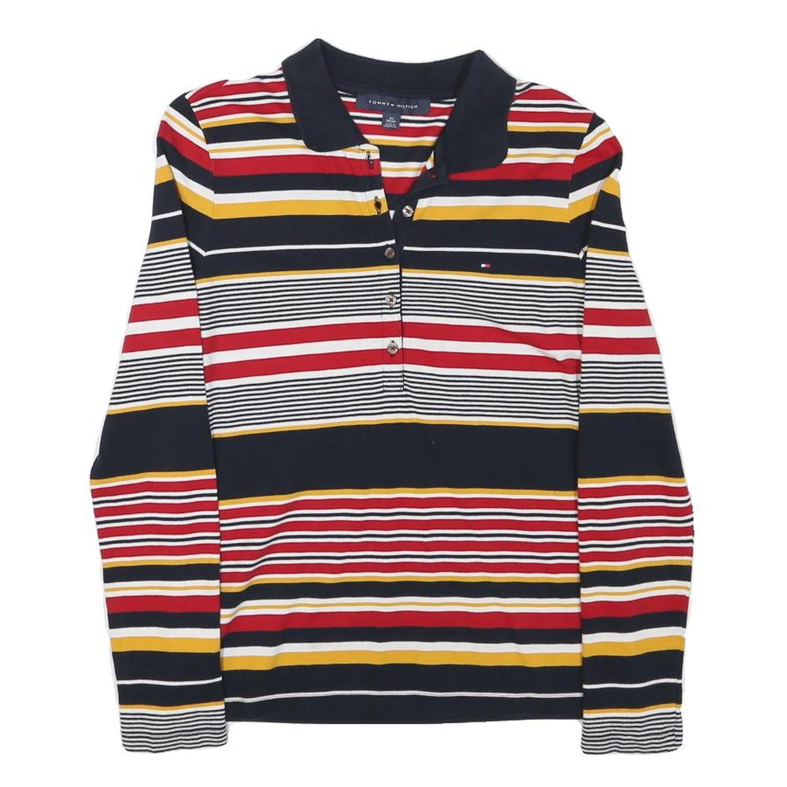 TOMMY HILFIGER Womens Navy Red Yellow Striped Long Sleeve Polo Shirt XS