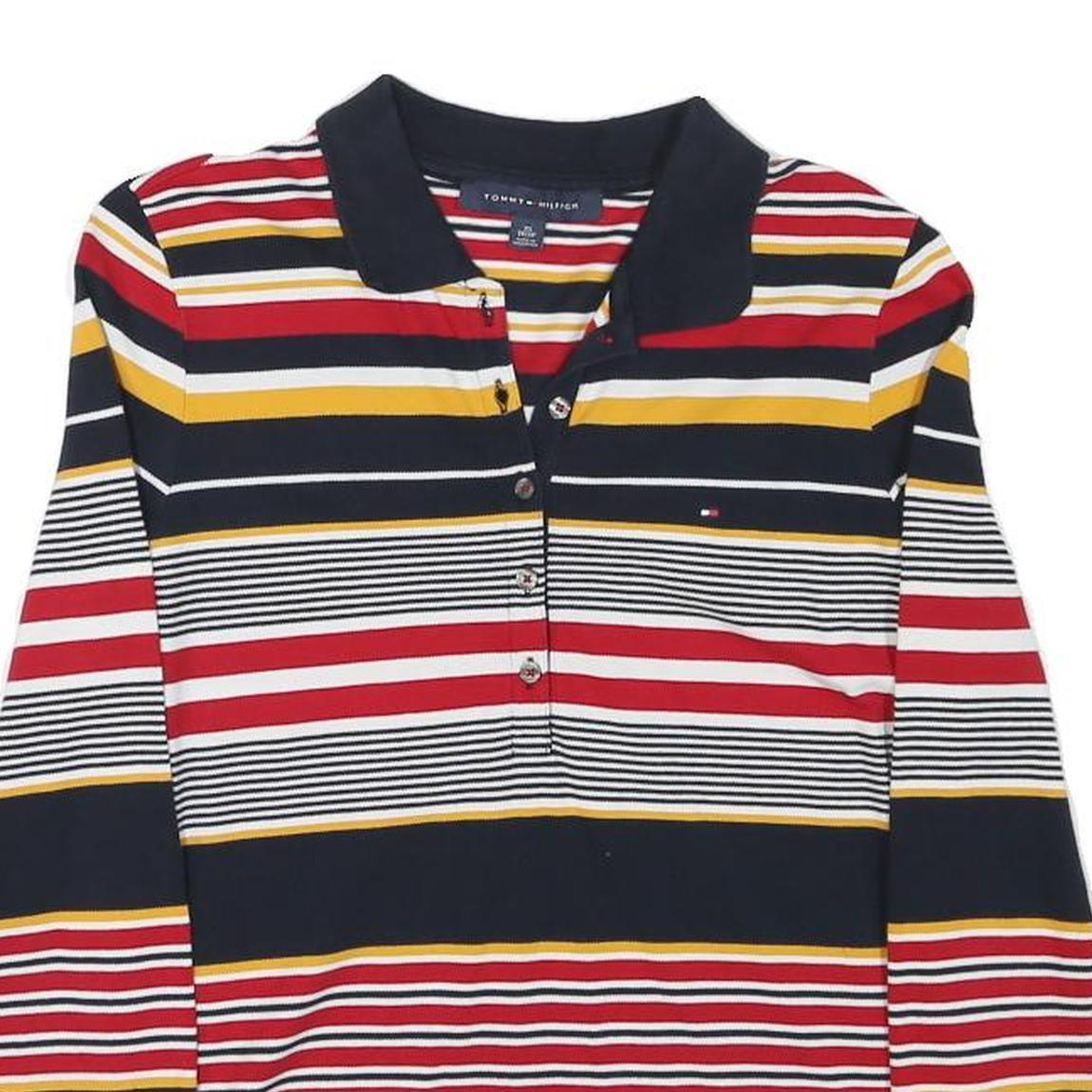 TOMMY HILFIGER Womens Navy Red Yellow Striped Long Sleeve Polo Shirt XS