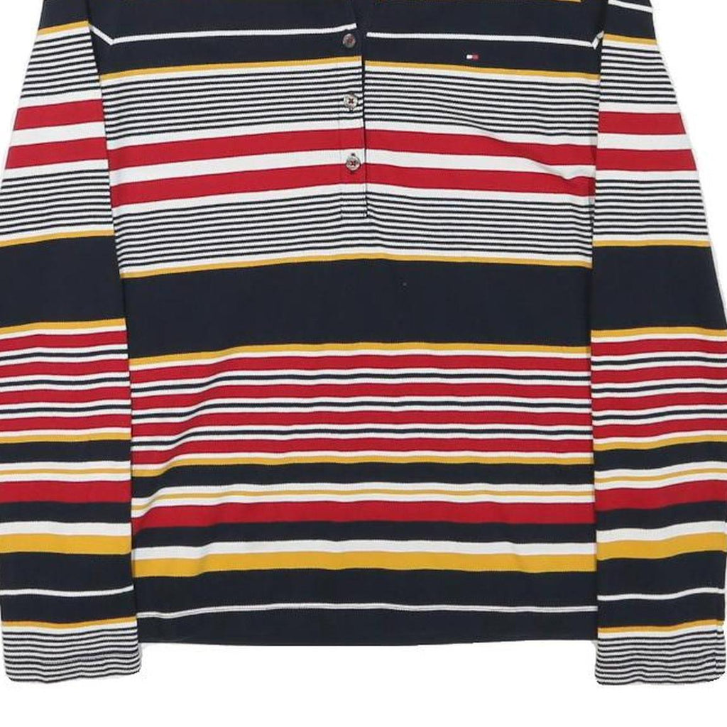 TOMMY HILFIGER Womens Navy Red Yellow Striped Long Sleeve Polo Shirt XS
