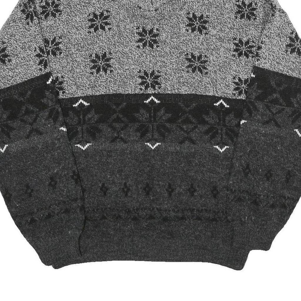 NICK TAYLOR SPORTSWEAR Mens Grey Black Patterned Roll Neck Chunky Knit Jumper L