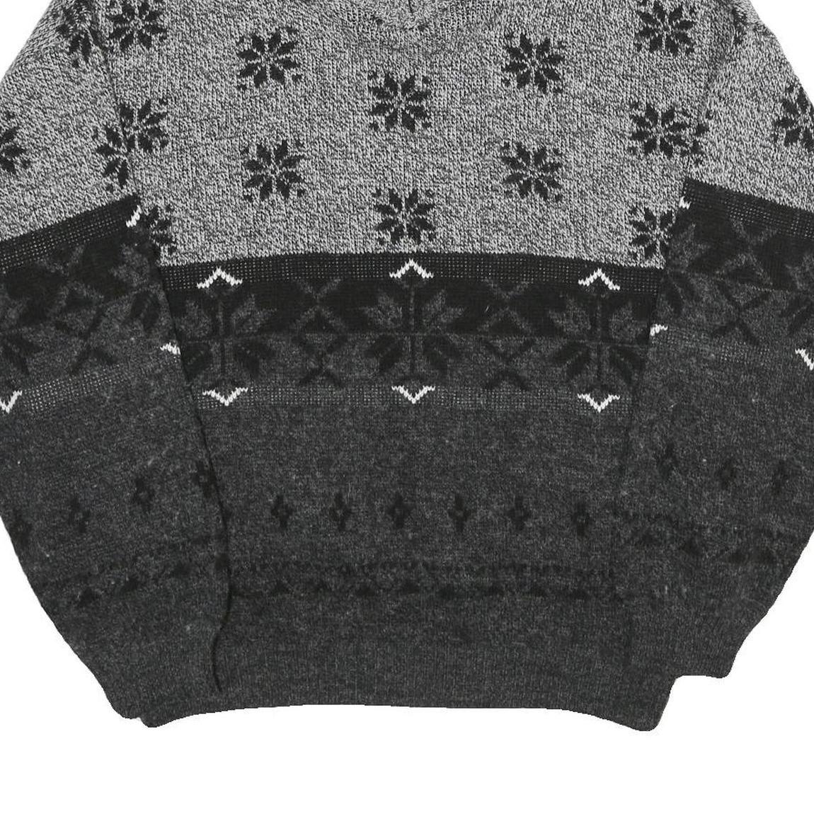 NICK TAYLOR SPORTSWEAR Mens Grey Black Patterned Roll Neck Chunky Knit Jumper L