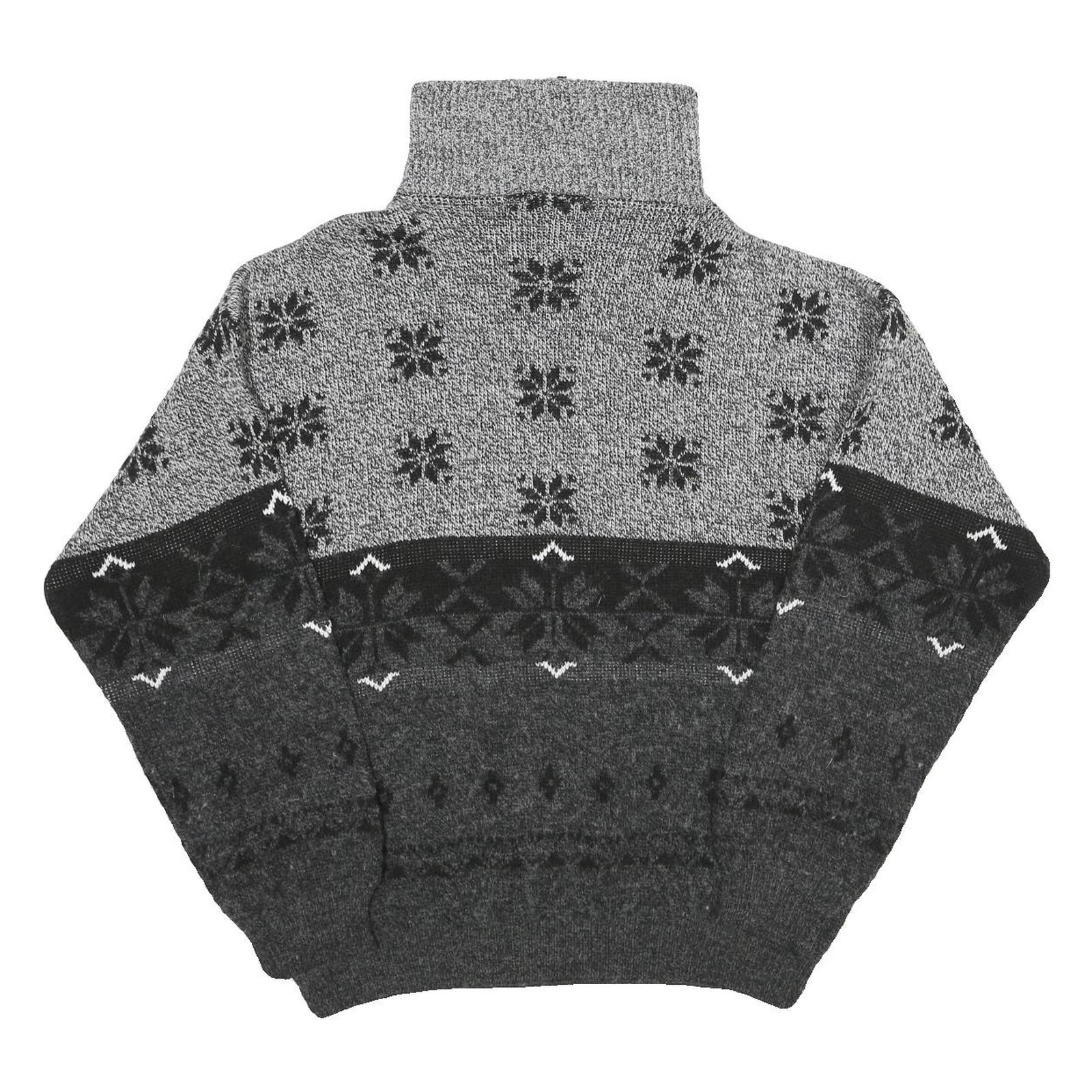 NICK TAYLOR SPORTSWEAR Mens Grey Black Patterned Roll Neck Chunky Knit Jumper L