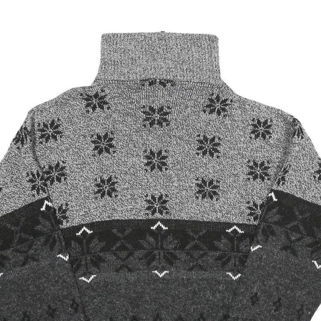 NICK TAYLOR SPORTSWEAR Mens Grey Black Patterned Roll Neck Chunky Knit Jumper L