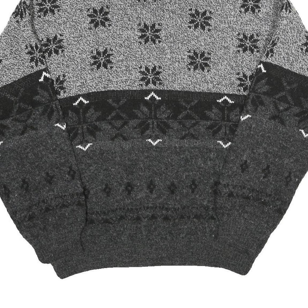 NICK TAYLOR SPORTSWEAR Mens Grey Black Patterned Roll Neck Chunky Knit Jumper L