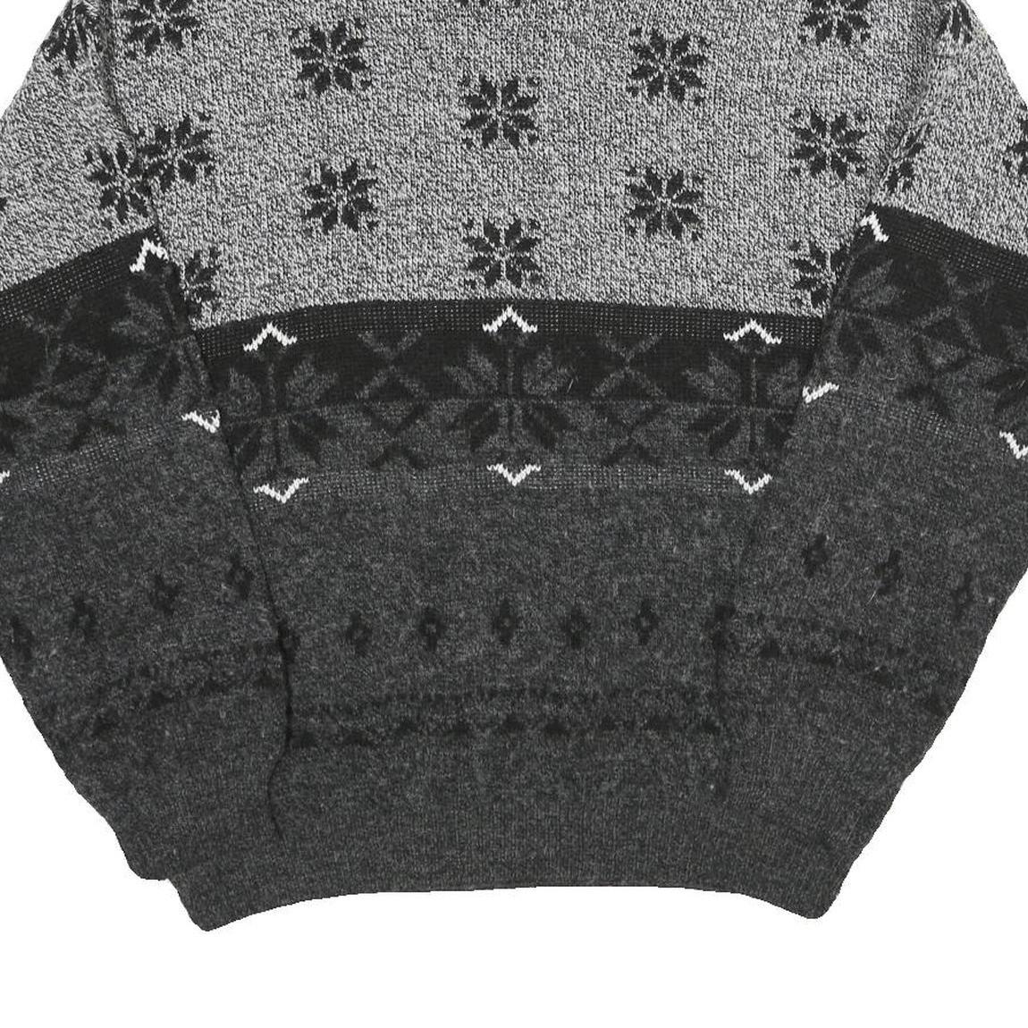 NICK TAYLOR SPORTSWEAR Mens Grey Black Patterned Roll Neck Chunky Knit Jumper L