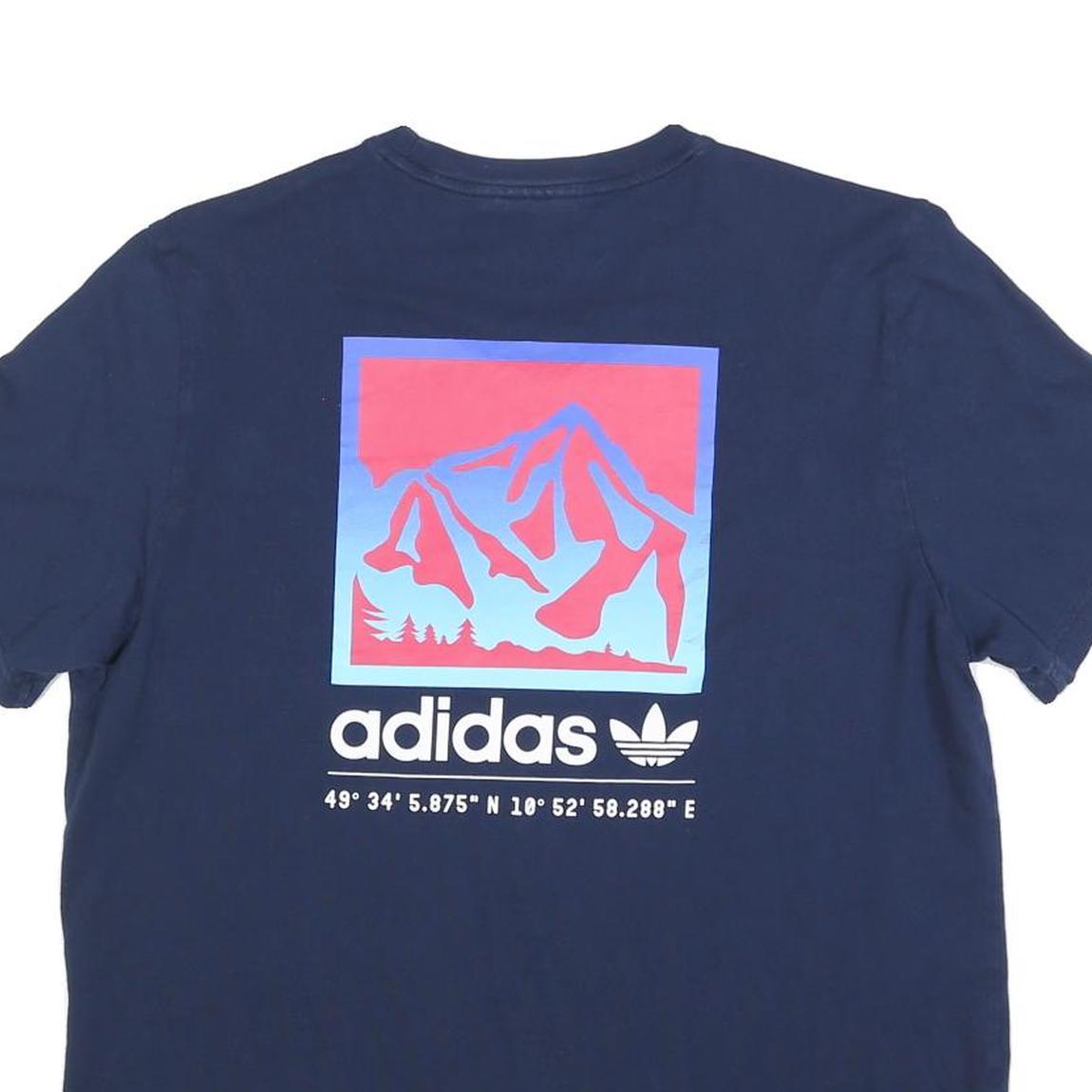 ADIDAS Mens Navy Blue Graphic T-Shirt L Short Sleeve Crew Neck Logo Print