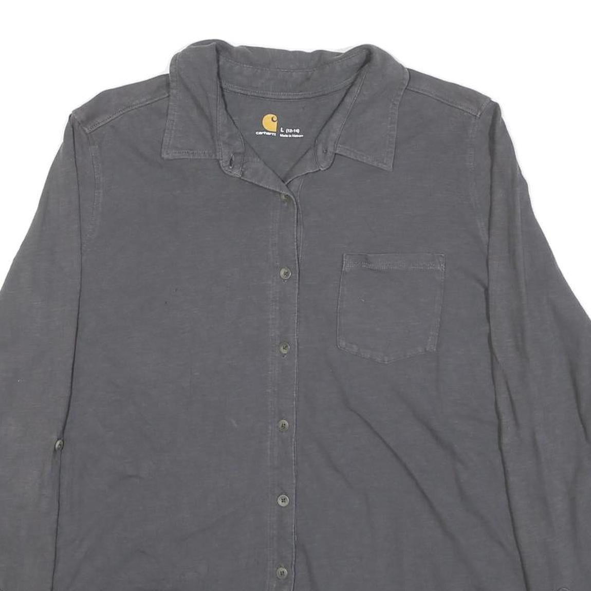 CARHARTT Womens Grey L Cotton Blend Shirt Casual Long Sleeve Button