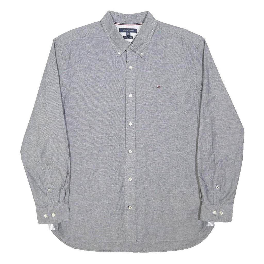 TOMMY HILFIGER Mens Grey Shirt XL Button Down Classic Fit Cotton Long Sleeve