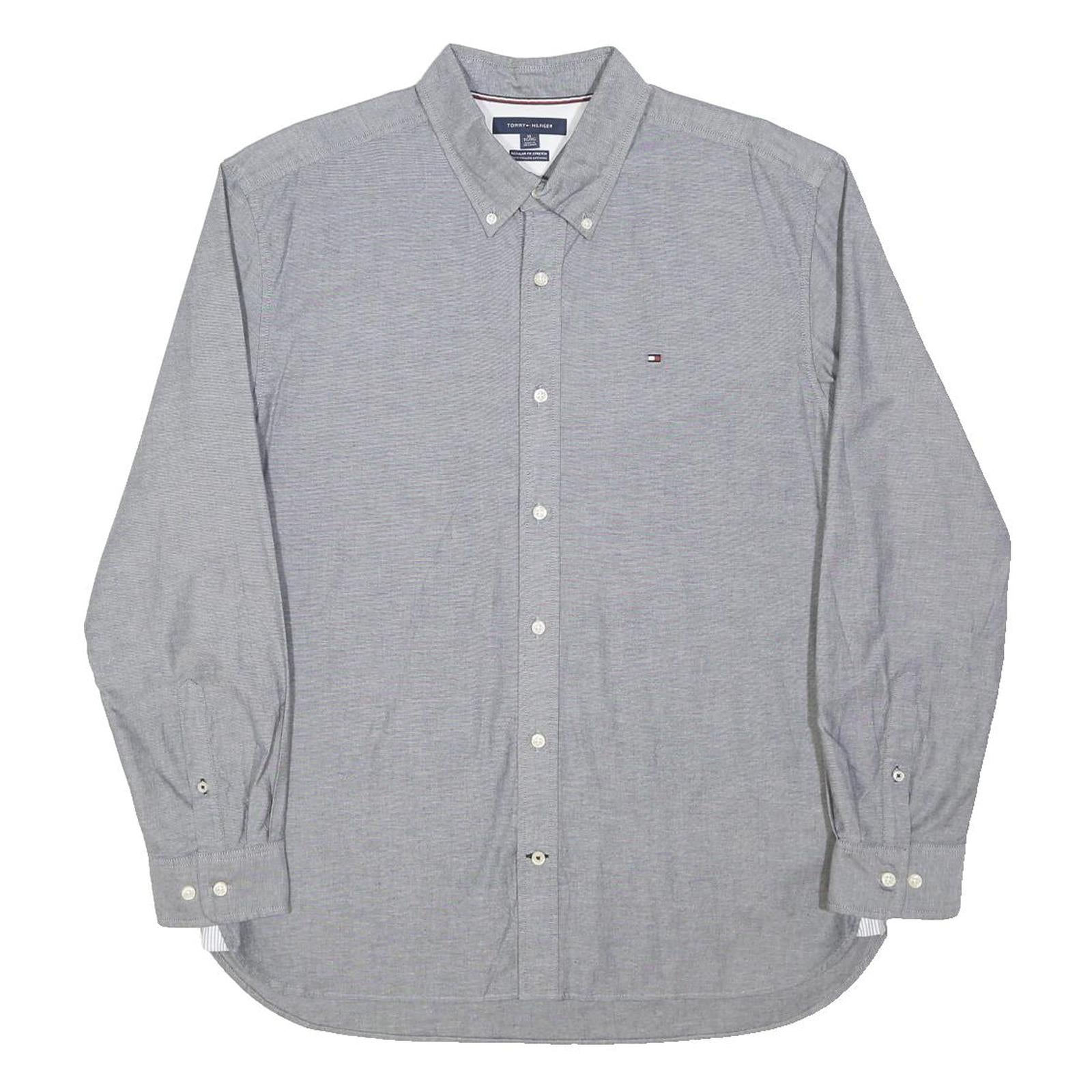 TOMMY HILFIGER Mens Grey Shirt XL Button Down Classic Fit Cotton Long Sleeve