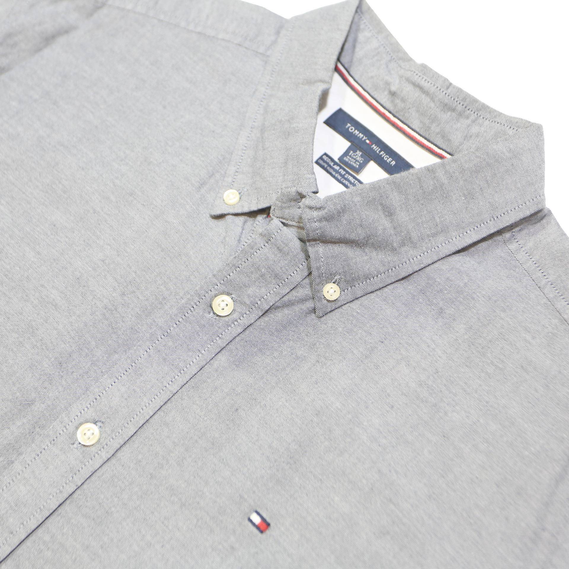 TOMMY HILFIGER Mens Grey Shirt XL Button Down Classic Fit Cotton Long Sleeve