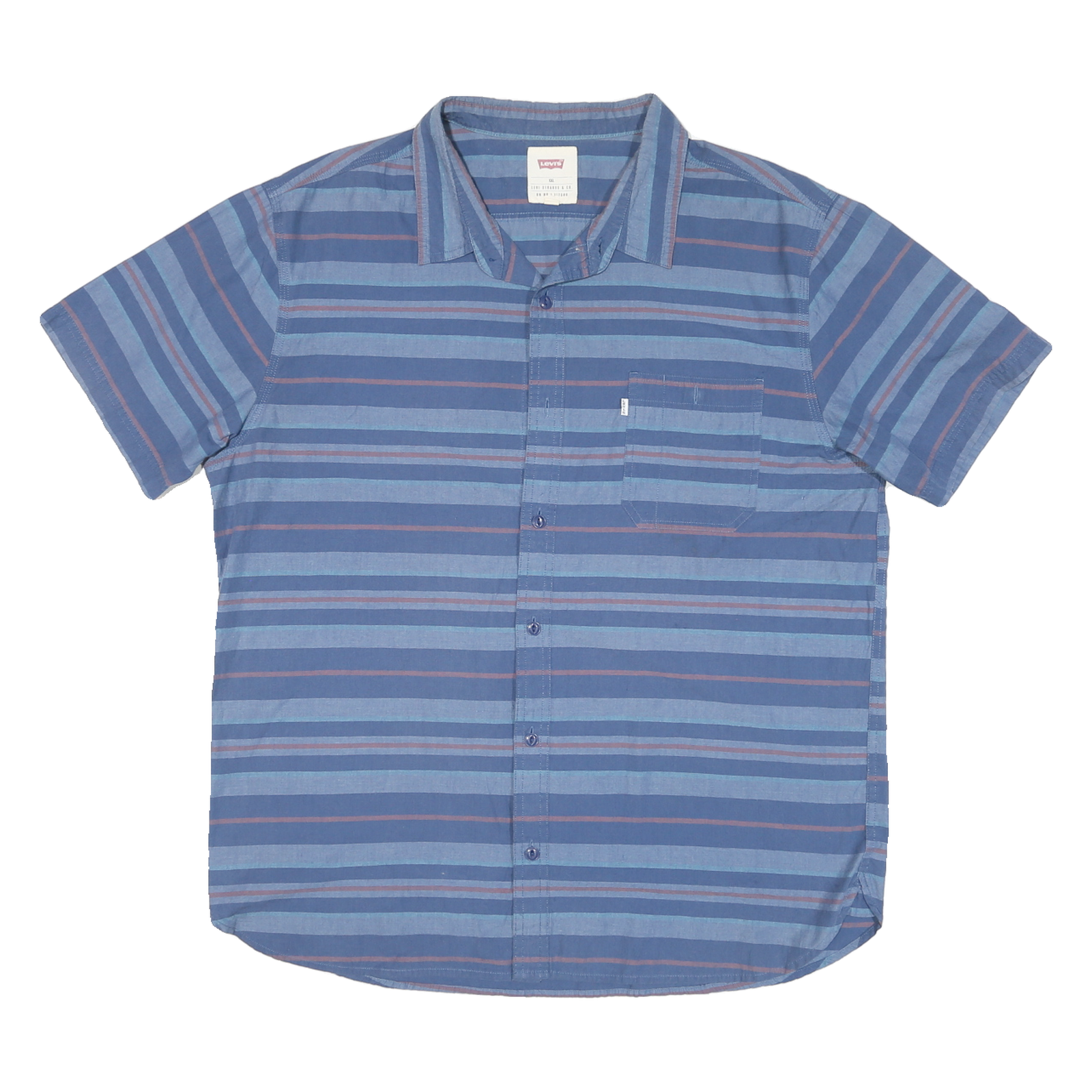 LEVI'S Mens Blue & Pink Striped Shirt 2XL Cotton Blend Casual Summer Button-Up