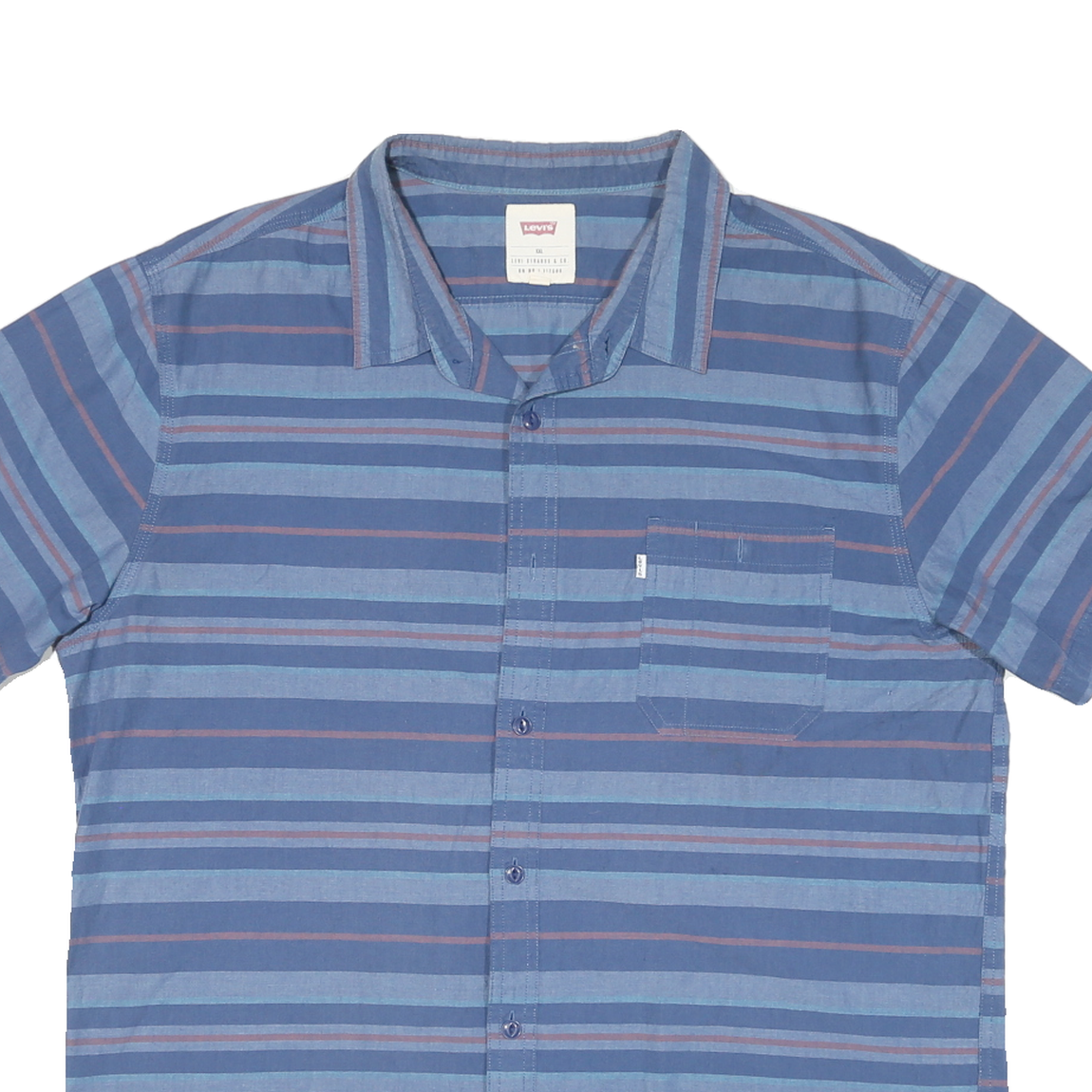 LEVI'S Mens Blue & Pink Striped Shirt 2XL Cotton Blend Casual Summer Button-Up