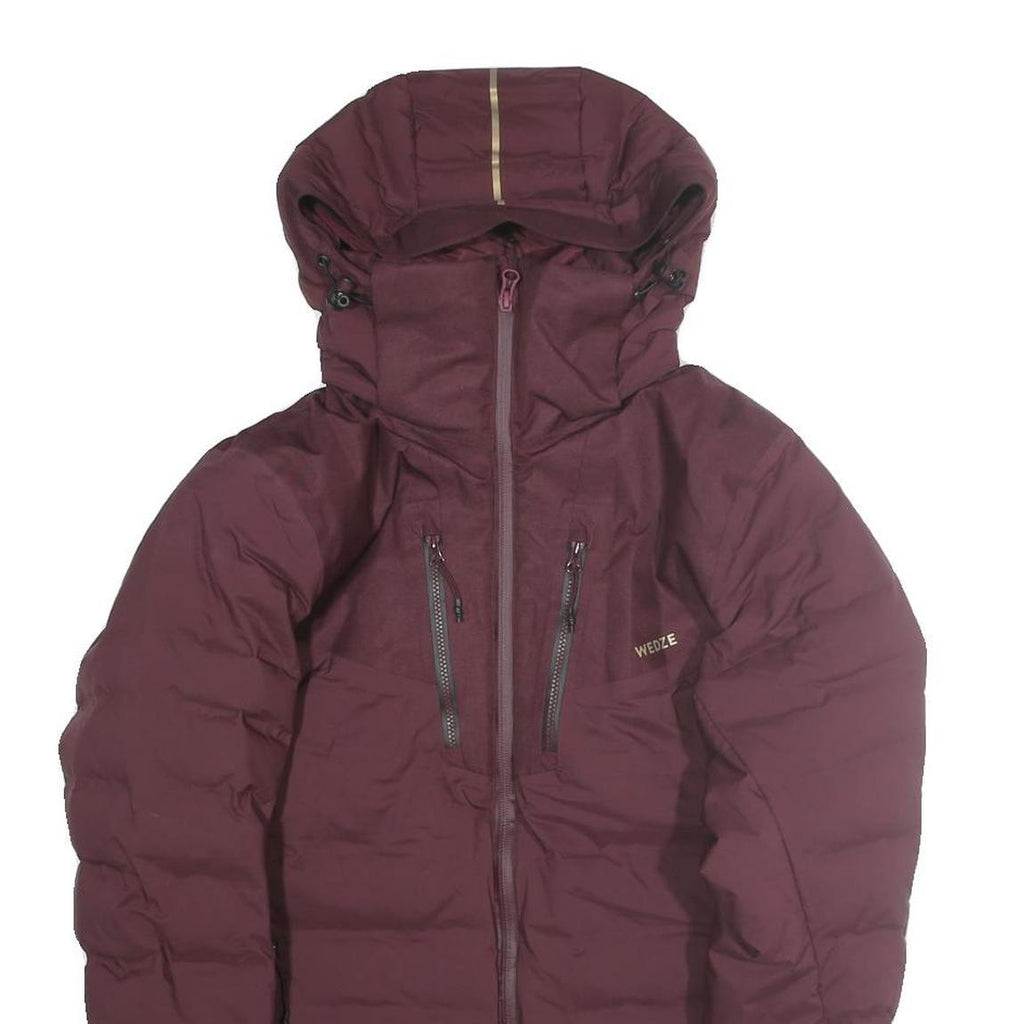 DECATHLON Womens Maroon Burgundy Puffer Jacket L Polyester Zip Hooded Sportswear