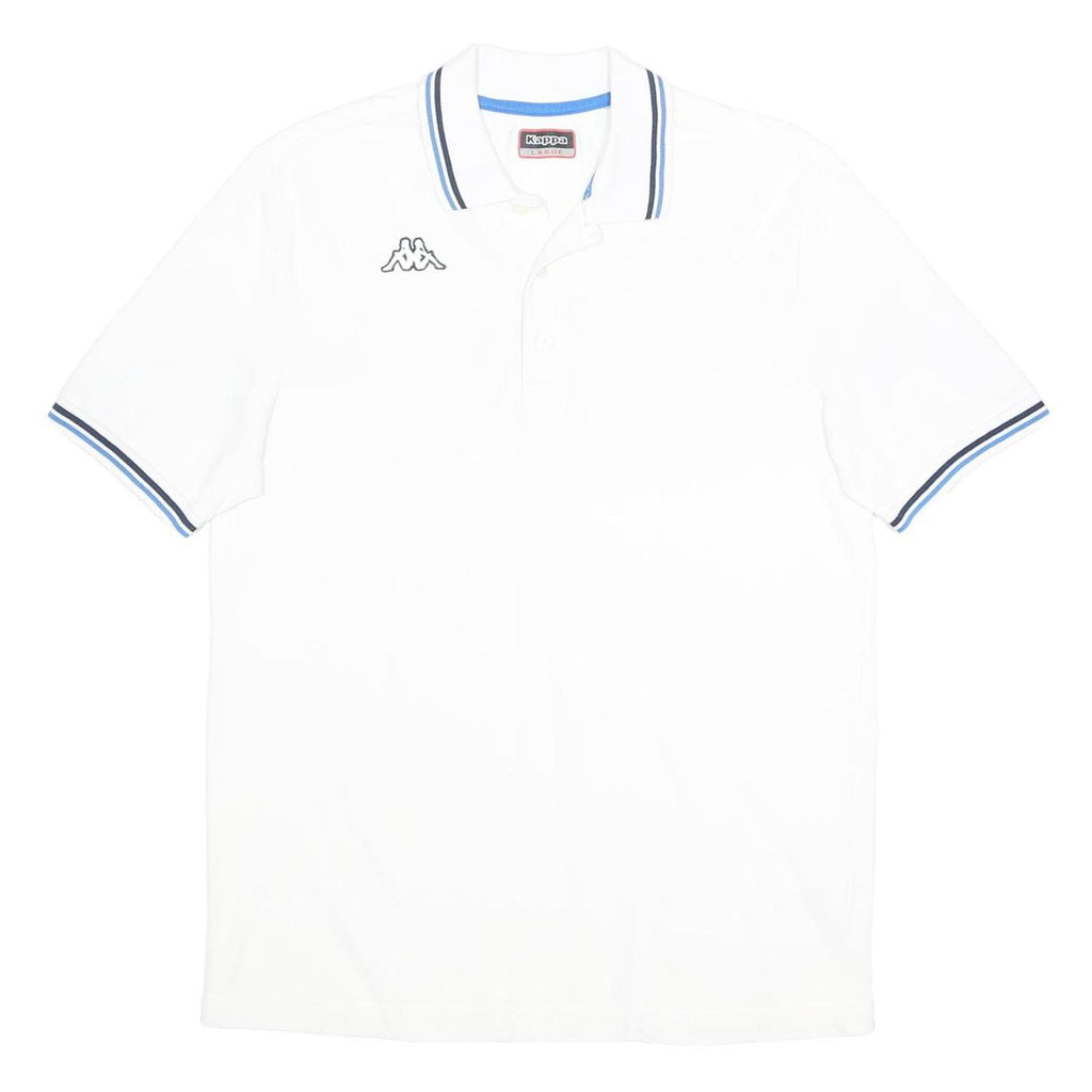 KAPPA Mens White & Blue Short Sleeve Polo Shirt L Cotton Casual Sports