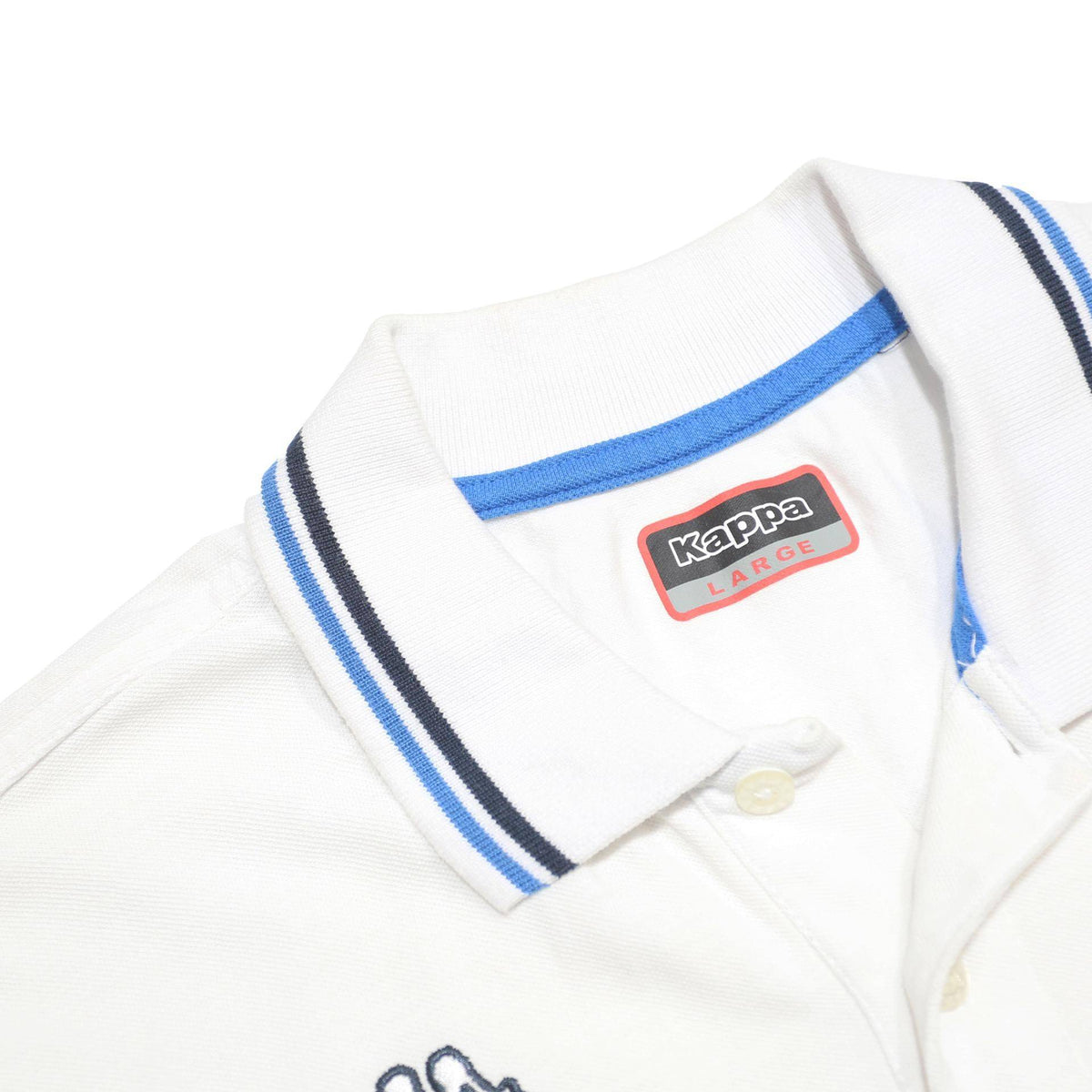 KAPPA Mens White & Blue Short Sleeve Polo Shirt L Cotton Casual Sports