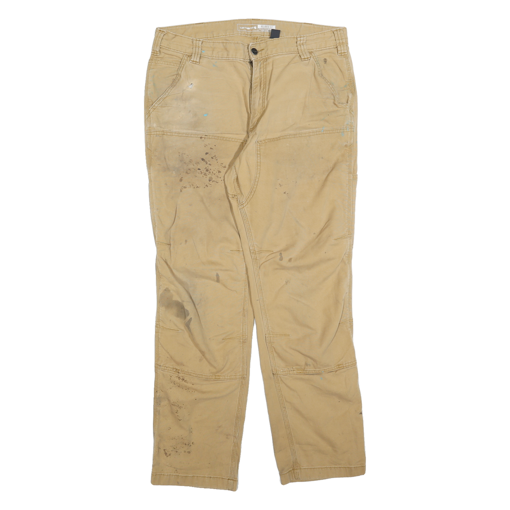 CARHARTT Mens Relaxed Beige Workwear Cotton Blend Trousers W34 L32 Durable