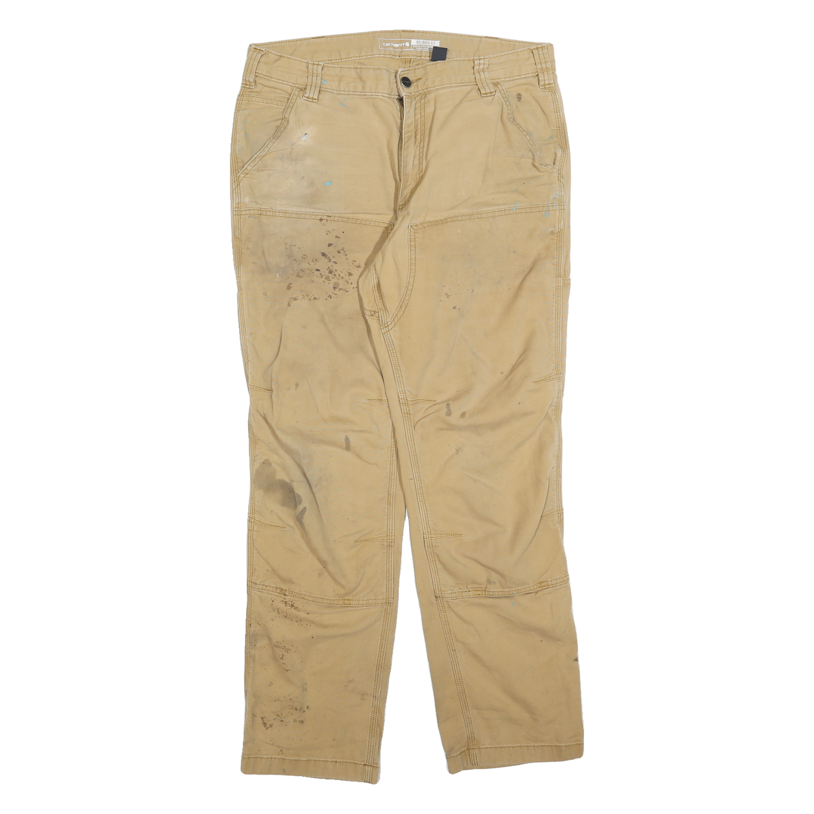 CARHARTT Mens Relaxed Beige Workwear Cotton Blend Trousers W34 L32 Durable