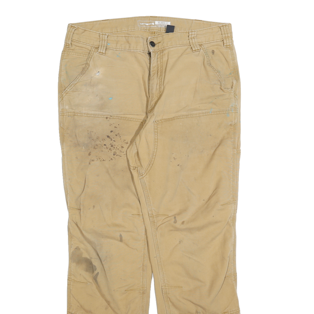 CARHARTT Mens Relaxed Beige Workwear Cotton Blend Trousers W34 L32 Durable