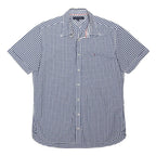 TOMMY HILFIGER Mens Blue & White Check Shirt M Cotton Blend Short Sleeve Casual