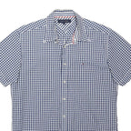 TOMMY HILFIGER Mens Blue & White Check Shirt M Cotton Blend Short Sleeve Casual